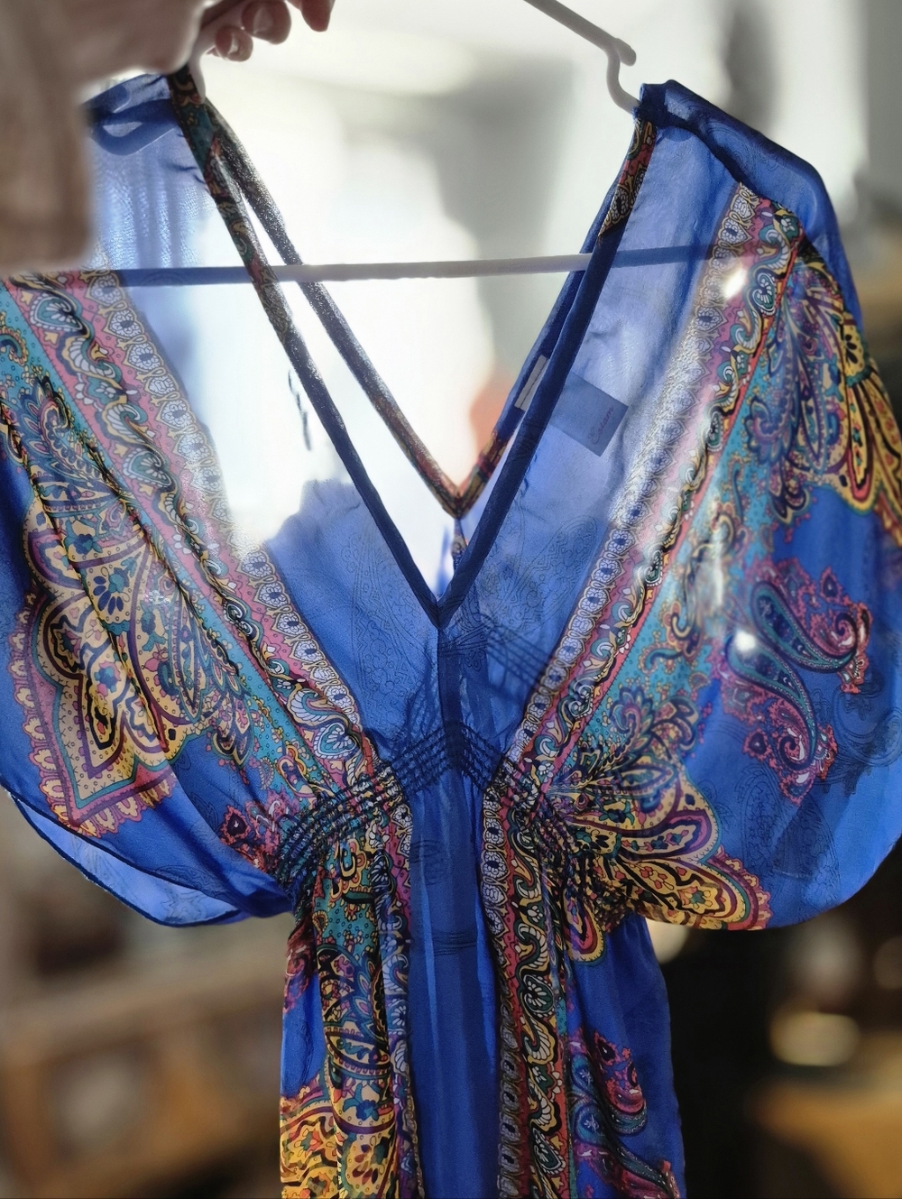 Boho 90s Vibe V-Neck Paisley Sheer Tunic Top Small - Picture 5 of 11